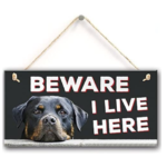 Meijiafei Rottweiler Beware I Live Here Gate Plaque Sign 10" x 5" for Outdoor Use