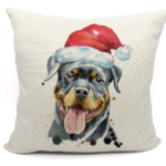 Funny Rottweiler Dog Throw Pillow Cover, Christmas Dog Gifts, Christmas Rottweiler Throw Pillow Covers, Gifts for Dog Lovers, 18 x 18 Inch Rottweiler Linen Cushion Cover for Sofa Couch Bed