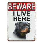 Rottweilers Dog Gate Signs AonlIrG Antique Old-Fashioned Warning I Live Here Metal Poster for Outdoors, Yard, or Home, 12" x 8" Warning Dog Symbol